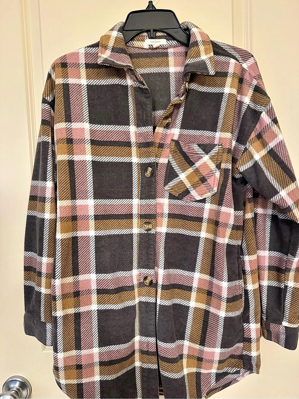 maurices Plaid Shirt Jacket in Dark Gray & Pink
